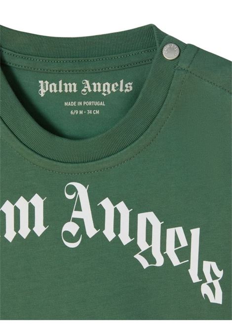 Green T-Shirt With Curved Logo PALM ANGELS KIDS | PBXB001F23JER0035501