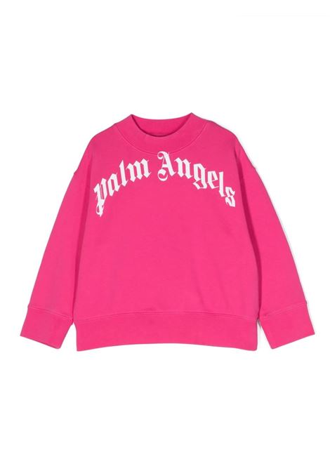 Fuchsia Crew Neck Sweatshirt With Curved Logo PALM ANGELS KIDS | PGBA002C99FLE0023201