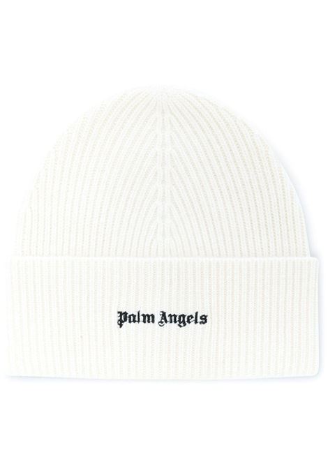 White Ribbed Hat With Logo PALM ANGELS | PMLC030F23KNI0030310