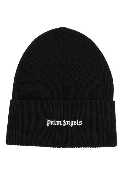 Black Ribbed Hat With Logo PALM ANGELS | PMLC030F23KNI0031001