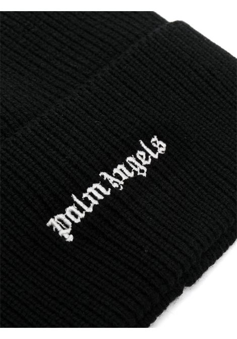 Black Ribbed Hat With Logo PALM ANGELS | PMLC030F23KNI0031001