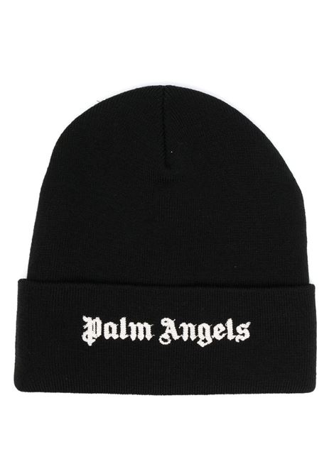 Black Wool Beanie With White Logo PALM ANGELS | PWLC014F23FAB0010410
