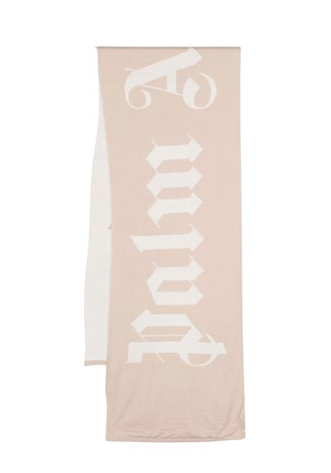 Reversible Beige and White Scarf With Logo PALM ANGELS | PWMA015F23KNI0016103