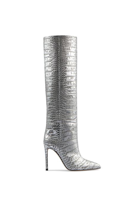 Silver Metallic Leather Boots with Crocodile Print  PARIS TEXAS | PX133SILVER