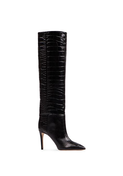 Charcoal Leather Stiletto Boots With Crocodile Print PARIS TEXAS | PX548CARBONE