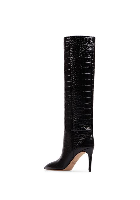 Charcoal Leather Stiletto Boots With Crocodile Print PARIS TEXAS | PX548CARBONE
