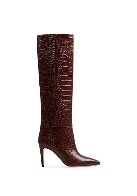 Chocolate Leather Stiletto Boots With Crocodile Print PARIS TEXAS | PX548CIOCCOLATO
