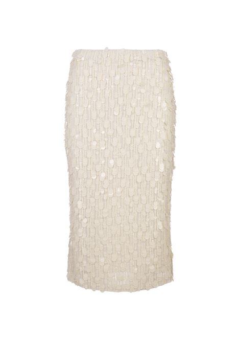 White Full Sequins Gender Midi Skirt PAROSH | GENDER-D620654002