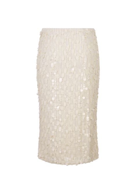 White Full Sequins Gender Midi Skirt PAROSH | GENDER-D620654002