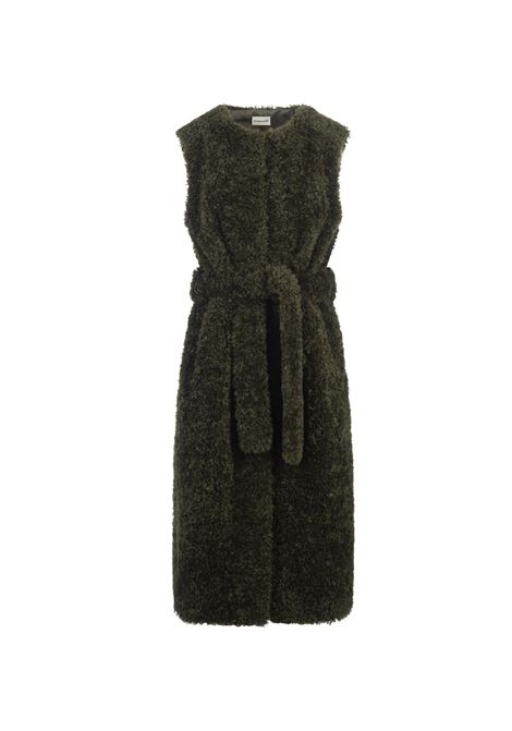 Perform Long Sleeveless Jacket In Olive Green Faux Fur PAROSH | PERFORM-D410552007