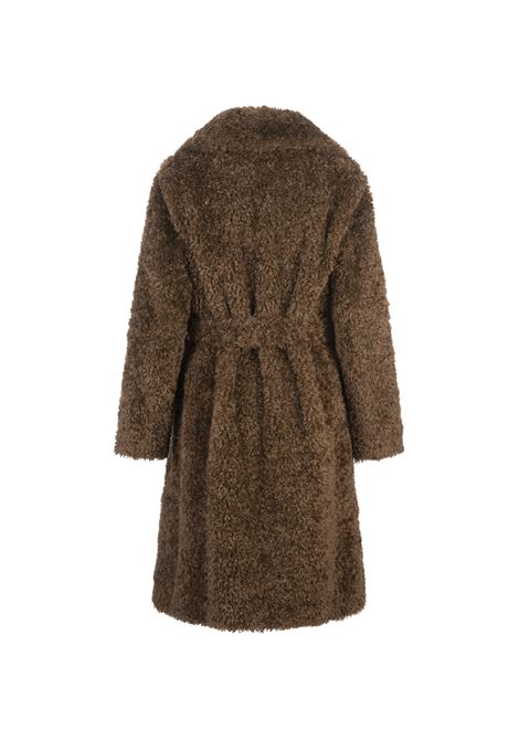 Perform Long Coat In Brown Faux Fur PAROSH | PERFORM-D431539064