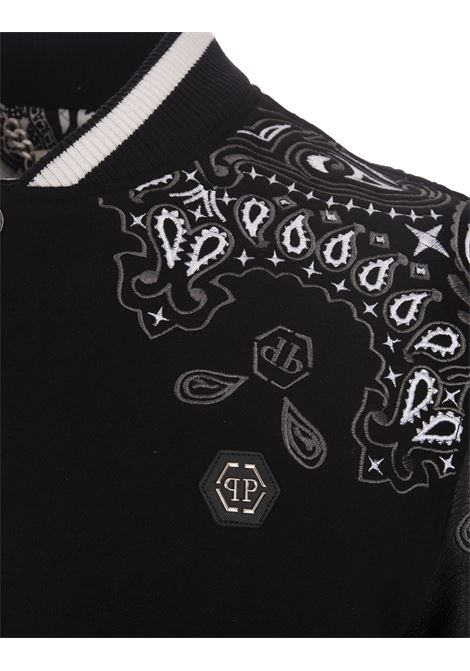 Foulard Paisley Bomber Jacket In Black Wool and Leather PHILIPP PLEIN | FACCMLB1757PLE131N02