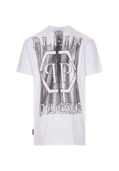 T-Shirt Bianca Con Logo e Lettering Su Fronte e Retro PHILIPP PLEIN | FACCMTK6378PJY002N01