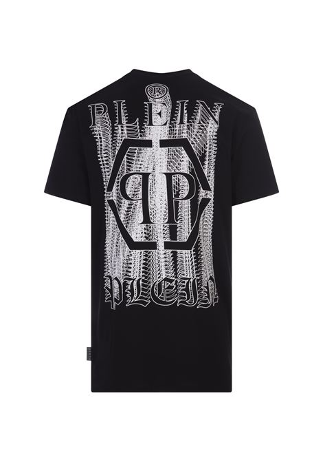 T-Shirt Nera Con Logo e Lettering Su Fronte e Retro PHILIPP PLEIN | FACCMTK6378PJY002N02