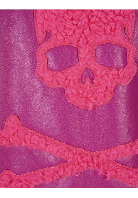 Fuchsia Faux Shearling Skull & Bones Short BIker PHILIPP PLEIN | FACCWRB1232PTE003N33