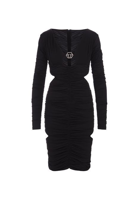 Black Mini Dress With Cut-Out and Jewel Hexagon PHILIPP PLEIN | FACCWRG2696PTE003N02