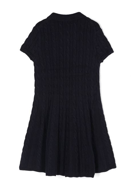Navy Blue Cable Knit Cotton Polo Dress RALPH LAUREN KIDS | 312-916526001