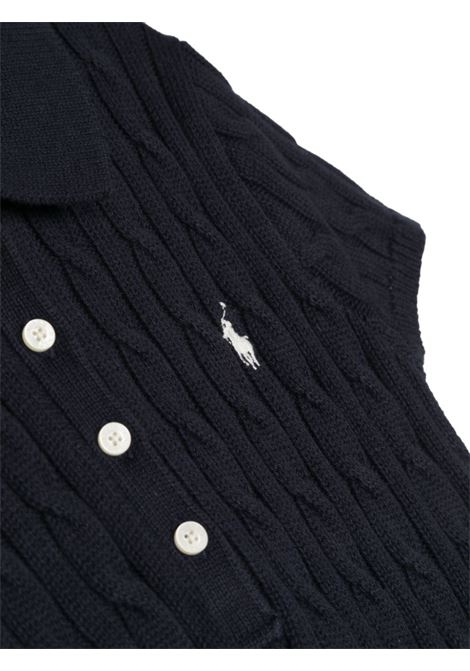 Navy Blue Cable Knit Cotton Polo Dress RALPH LAUREN KIDS | 312-916526001