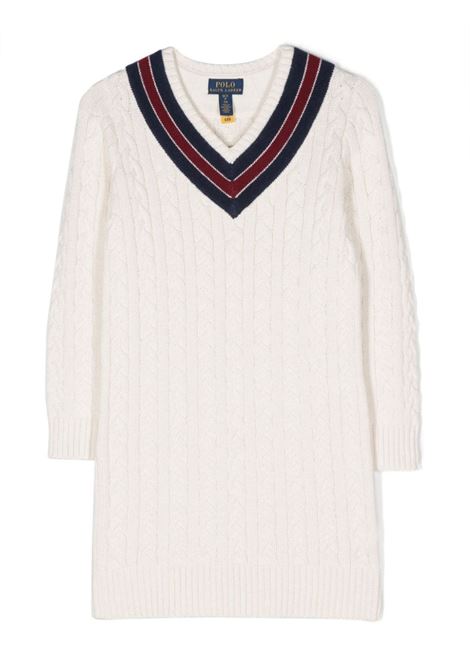 Cream White Braided Knit Dress RALPH LAUREN KIDS | 312-916567001