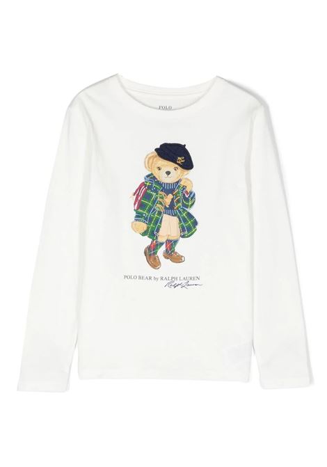 T-Shirt a Maniche Lunghe Polo Bear Bianca RALPH LAUREN KIDS | 312-916764001