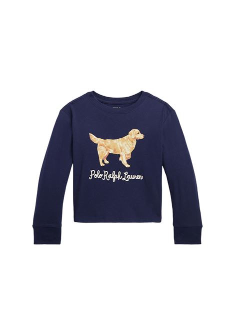 Blue Jersey T-Shirt With Golden Retriever RALPH LAUREN KIDS | 312-916817001