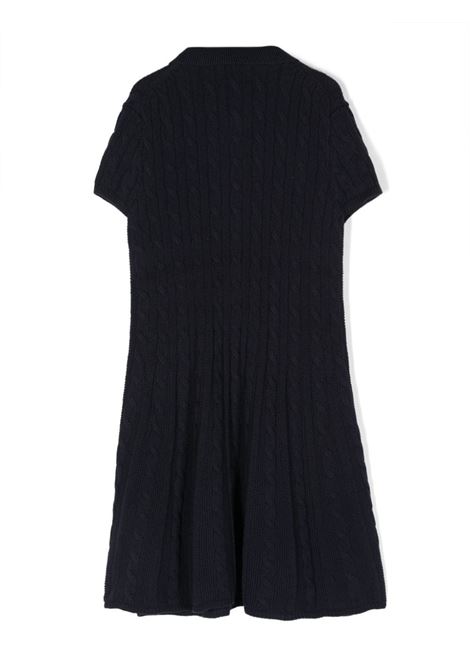 Navy Blue Cable Knit Cotton Polo Dress RALPH LAUREN KIDS | 313-916526001