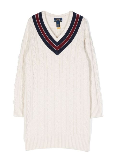 Cream White Braided Knit Dress (Teen) RALPH LAUREN KIDS | 313-916567001