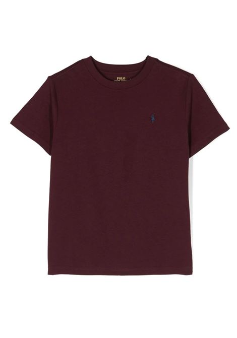 Wine Red Short-Sleeved T-Shirt With Pony RALPH LAUREN KIDS | 322-832904116