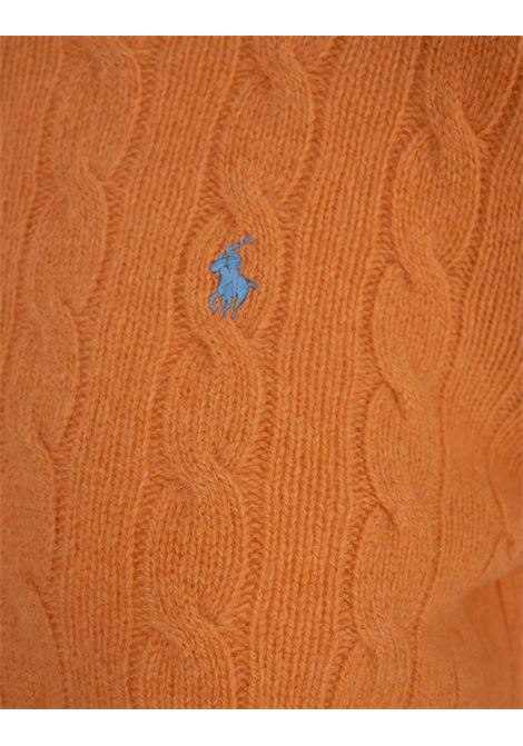 Melange Orange Flannel Wool and Cashmere Braided Sweater RALPH LAUREN | 211-910421005
