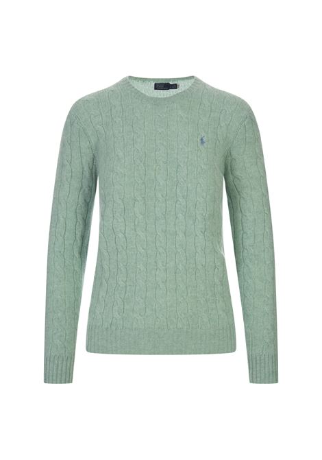 April Melange Green Wool and Cashmere Braided Sweater RALPH LAUREN | 211-910421006