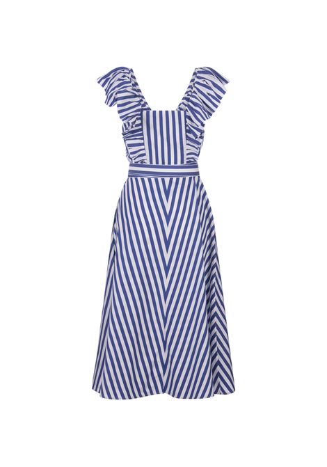 Blue Striped Cotton Wrap Dress With Ruffles RALPH LAUREN | 211-910807001