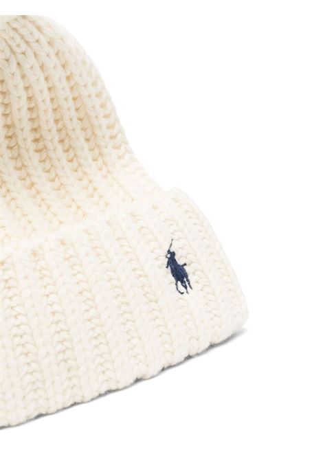 Cream Ribbed Beanie With Pony and Pompon RALPH LAUREN | 455-922978002