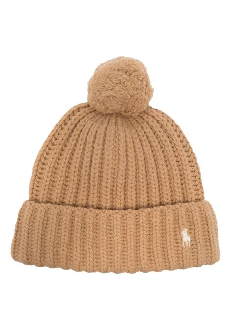 Camel Ribbed Beanie With Pony and Pompon RALPH LAUREN | 455-922978003