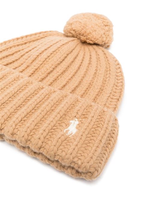 Camel Ribbed Beanie With Pony and Pompon RALPH LAUREN | 455-922978003