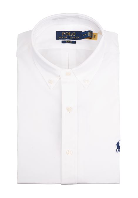 Slim Fit White Stretch Poplin Shirt With Blue Pony RALPH LAUREN | 710-832480002-