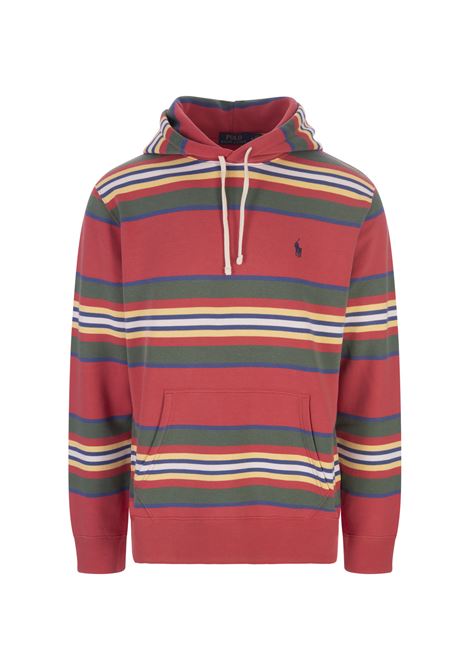 Red Hoodie with Multicolored Stripes RALPH LAUREN | 710-909686001