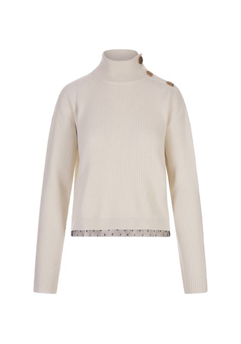 White Sweater With Buttons and Tulle Point D'Esprit RED VALENTINO | 3R3KC17X6WYA03