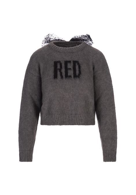 RED Crop Sweater In Grey With Tulle Point d'Esprit RED VALENTINO | 3R3KC18B6WL080