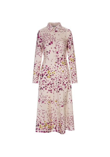 Ivory and Pink Floral Midi Shirt Dress RED VALENTINO | 3R3VAHS06UU031