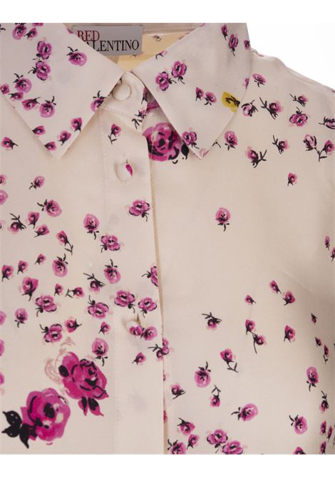 Ivory and Pink Floral Midi Shirt Dress RED VALENTINO | 3R3VAHS06UU031