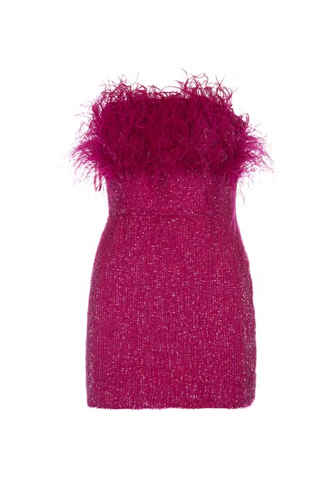 Hot Pink Torin Sequin Feather Dress RETROFETE | HL23-6347FUSC