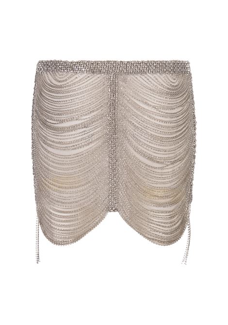 White and Silver Mesh Mini Skirt With Crystals RETROFETE | SS23-6887WHTSL