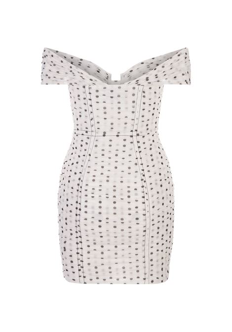 White Polka Dot Off Shoulder Mini Dress SELF PORTRAIT | PF23-014S-WMONOCHROME