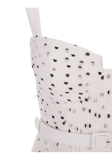 White Pleated Midi Dress with Black Polka Dots SELF PORTRAIT | PF23-031M-WMONOCHROME