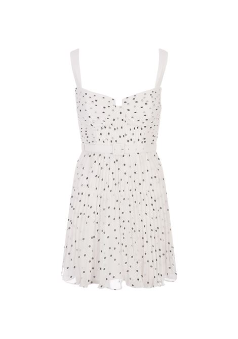 White Pleated Mini Dress with Black Polka Dots SELF PORTRAIT | PF23-031S-WMONOCHROME