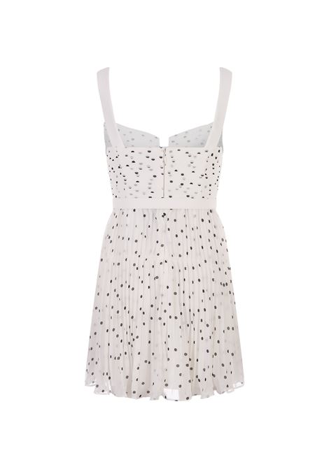 White Pleated Mini Dress with Black Polka Dots SELF PORTRAIT | PF23-031S-WMONOCHROME