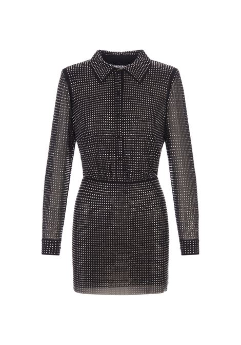 Black Rhinestone Mini Shirt Dress SELF PORTRAIT | PF23-072S-BBLACK