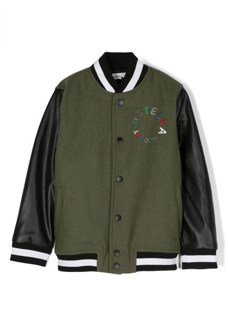 Green and Black Bomber Jacket with Circular Embroidered Logo STELLA MCCARTNEY KIDS | TT2Q67-Z0507722