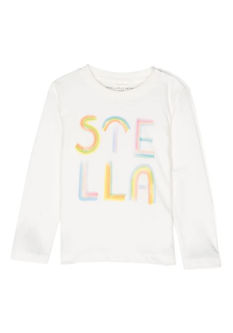 T-Shirt a Maniche Lunghe Bianca con Logo Stella Arcobaleno STELLA MCCARTNEY KIDS | TT8080-Z0434101