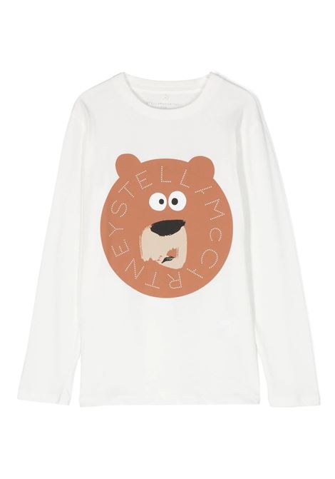 White Long Sleeve T-Shirt With Bear and Logo STELLA MCCARTNEY KIDS | TT8P50-Z0434101